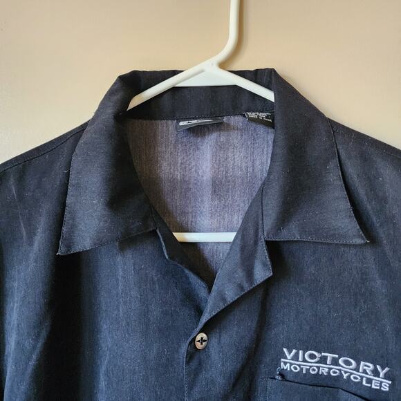 Victory Motorcycles USA Shirt Mens Size M Short Sleeve Button Flames Garage Shop - Picture 5 of 7